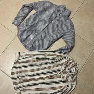 INC International Concepts Blue and Brown Striped Button Down Shirts for women